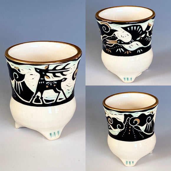 Crane and Deer Small Cup/Vase