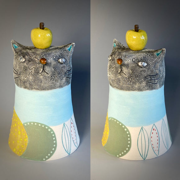 Green Apple and Cat Sculpture