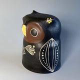 Black Owl with Flower Sculpture