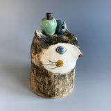 Blue-Eyed Apple Cat Sculpture