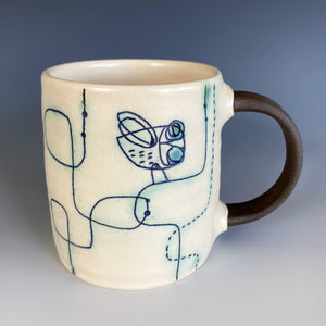 White Glaze Owl Doodle Mug