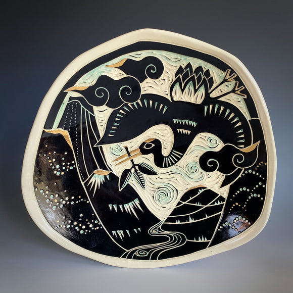 Crane in the Zuiun (auspicious clouds) Plate