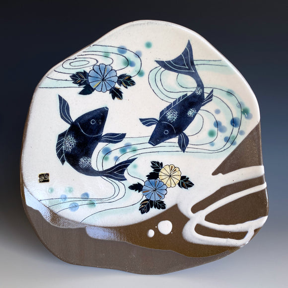 Koi and  Chrysanthemum  Plate